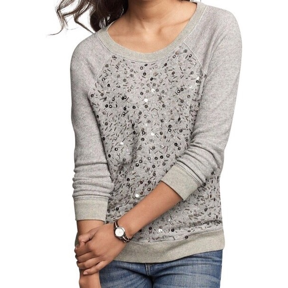 J. Crew Tops - J.Crew Gray Haya Bead and Sequin Sweatshirt